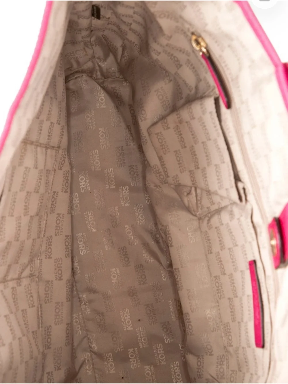 Michael Kors Fuchsia Leather Tote with Gold MK Logo